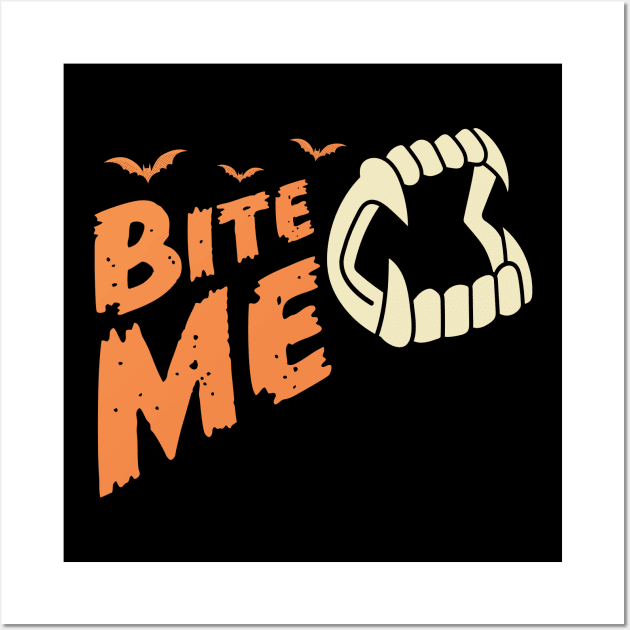 Vampire Bite Me - Funny Halloween Vampire Fangs Wall Art by OrangeMonkeyArt